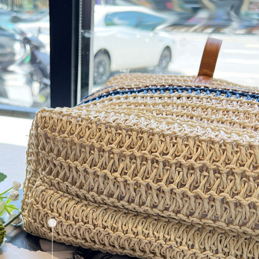 Cosbai - Colorblock Striped Crochet Tote Bag - Large & Classic
