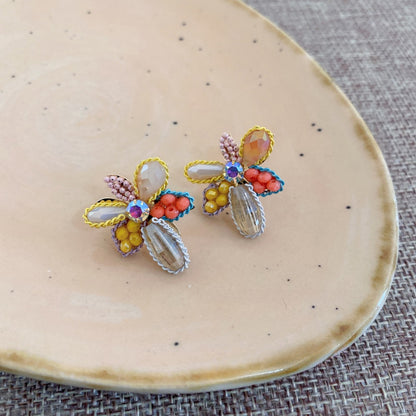 Earwish - Yellow Beaded Flower Earrings - Chic & Delicate