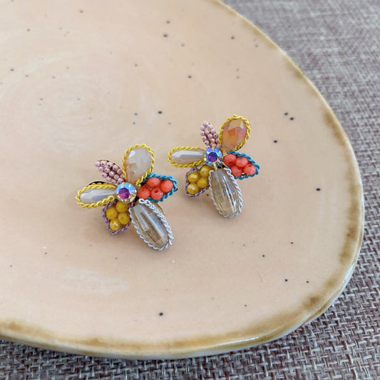 Earwish - Yellow Beaded Flower Earrings - Chic & Delicate