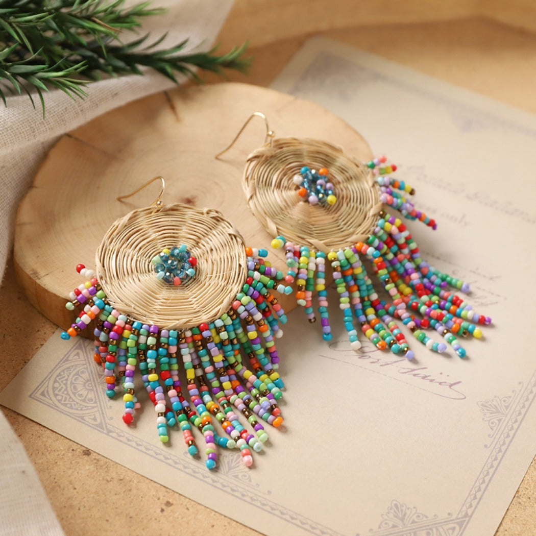 Earwish - Boho Woven Beaded Fringe Earrings - Vintage & Special