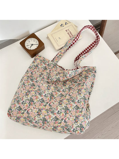 Cosbai - Reversible Gingham Floral Shoulder Bag
