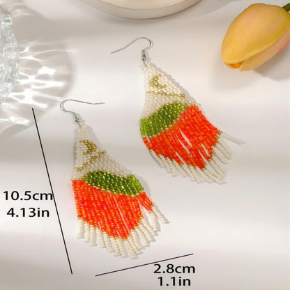 Earwish - Boho Orange & White Beaded Tassel Earrings - Playful & Blod