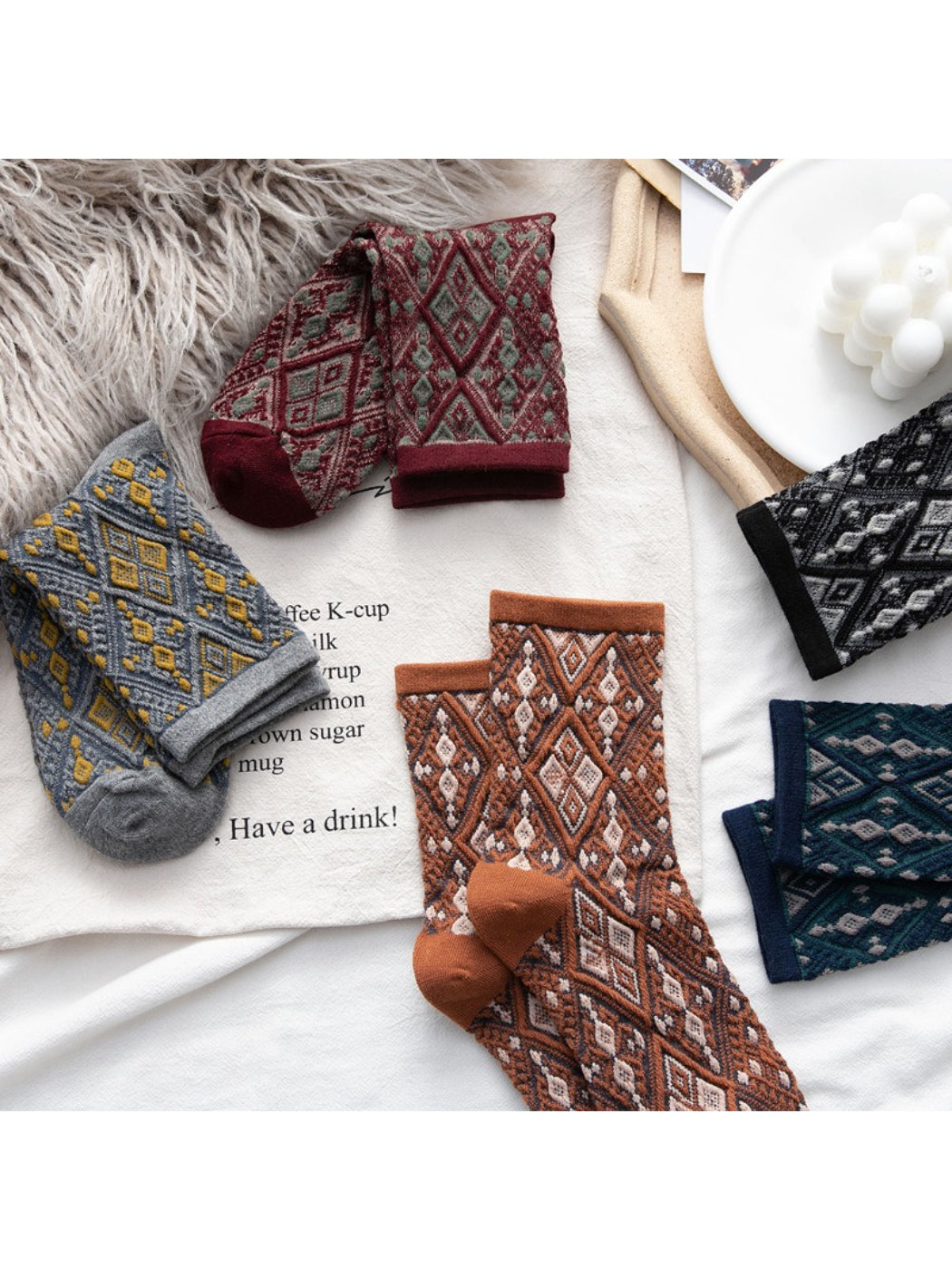 Rufia - Diamond Stitch Crew Socks