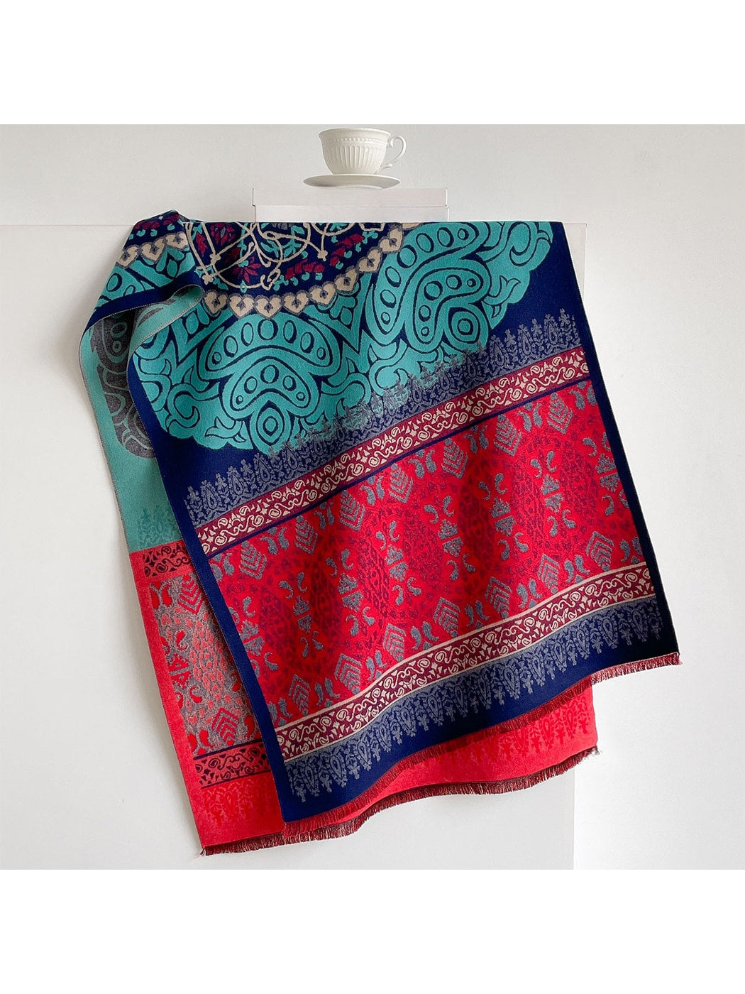 Scarvii - Bright Geometric Print Tassels Wrap Scarf