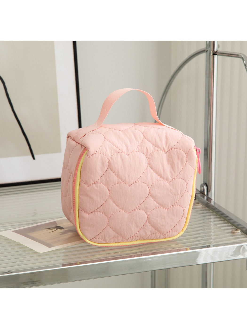 Cosbai - Heart Quilted Zipper Cosmetic Organizer Bag