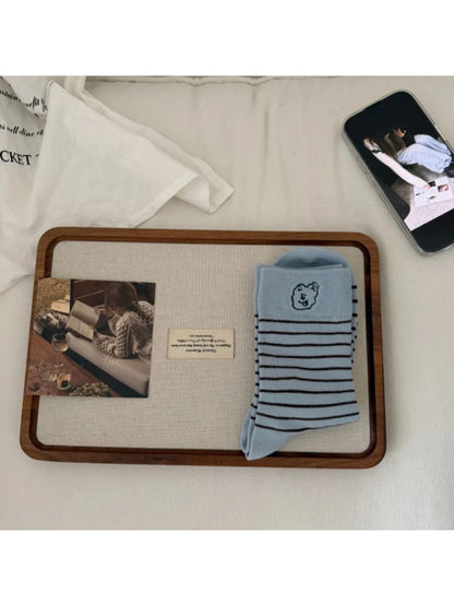 Rufia - Animal Face and Stripe Crew Socks