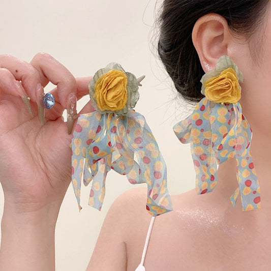 Earwish - Playful Floral & Polka Dot Long Earrings - Cheerful & Retro