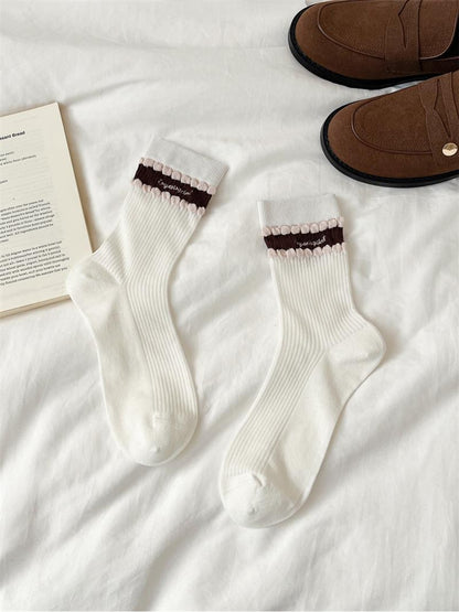 Rufia - Scalloped Cuff Ribbed Crew Socks