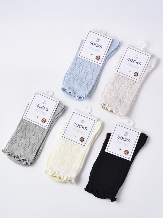 Rufia - Solid Color Picot-Edge Ankle Socks