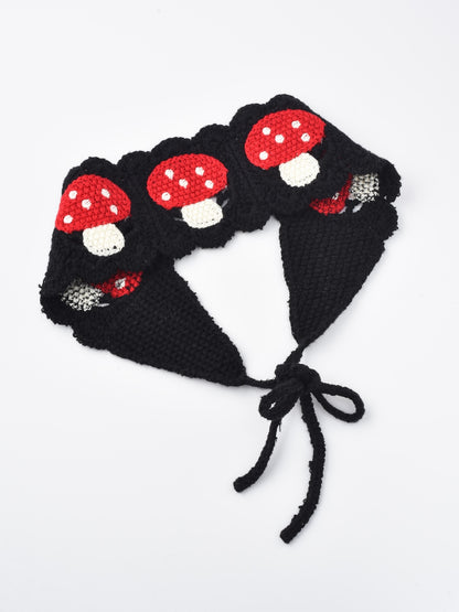Haila crochet mushroom hairband displayed on a white background showing full circular shape