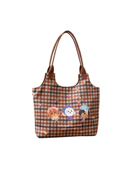 Cosbai - Plaid Puppy Friends Everyday Tote Bag