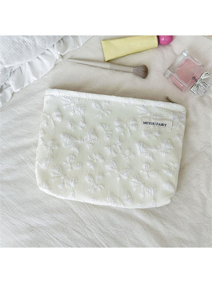 Cosbai - Floral Bow Zipper Cosmetic Organizer Bag