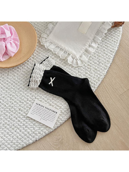 Rufia - Retro Bow Ruffle Cuff Crew Socks