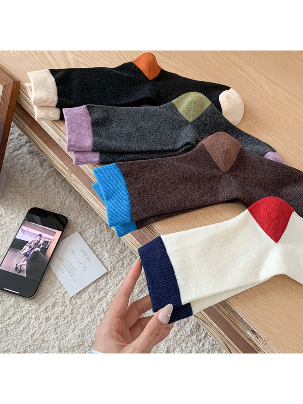 Rufia - Soft Contrast Color Crew Socks