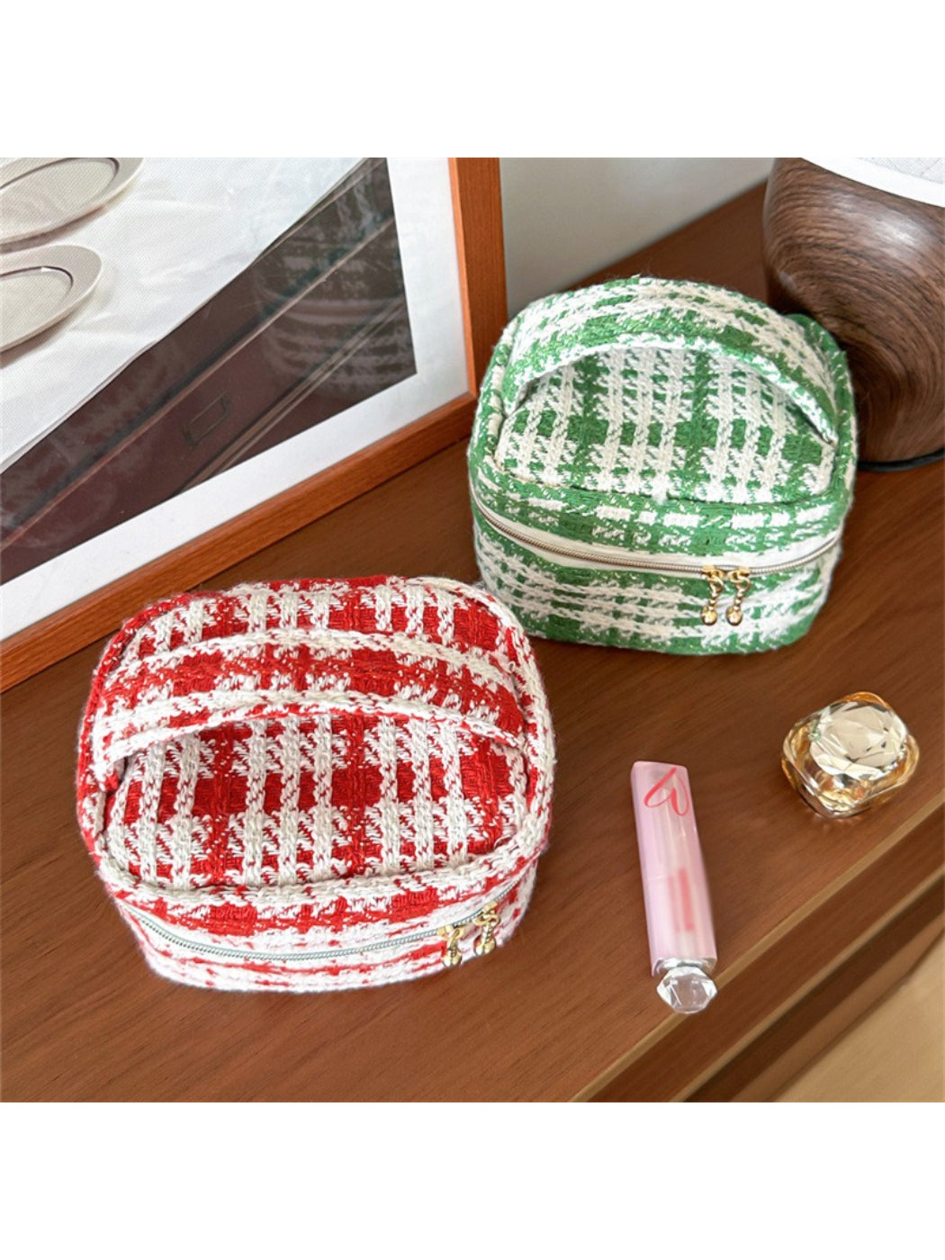 Cosbai Textured Plaid Makeup Bag product image