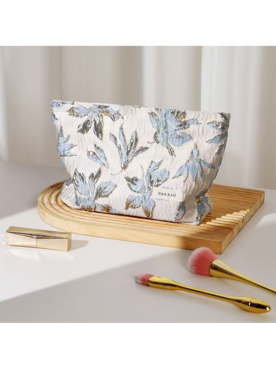 Cosbai - Floral Zipper Makeup Storage Women's Bag