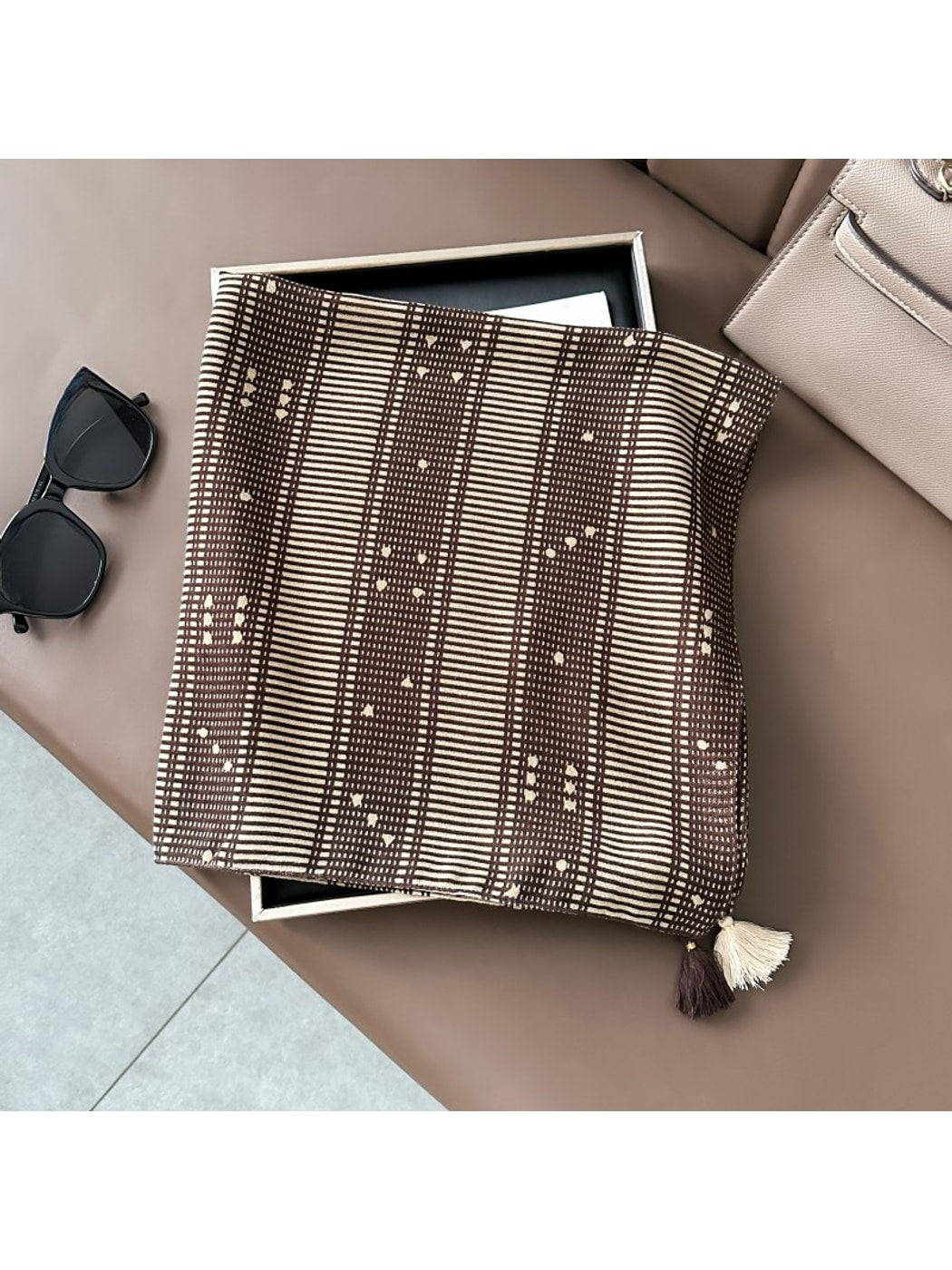 Scarvii - Striped and Dot Pattern Square Scarf