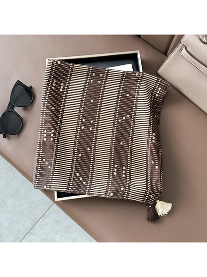 Scarvii - Striped and Dot Pattern Square Scarf