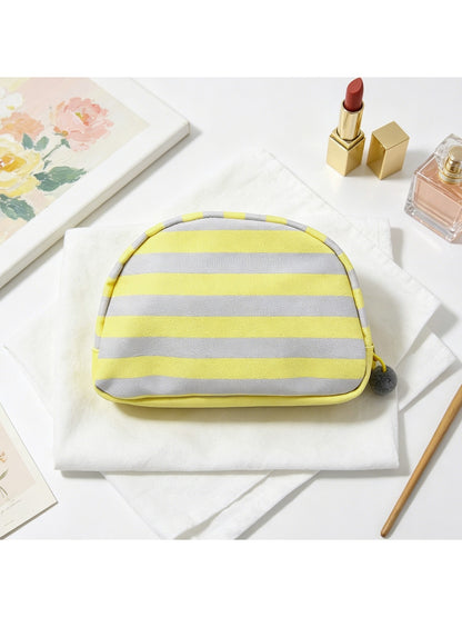 Cosbai - Striped Half-moon Cosmetic Organizer Bag