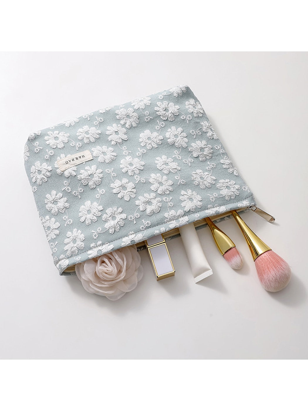 Cosbai - Floral Geometric Zipper Makeup Pouch Bag