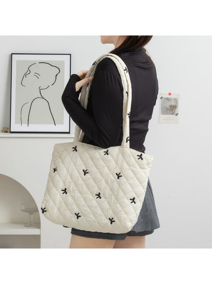 Cosbai - Bow and Floral Patterns Quilted Tote Bag