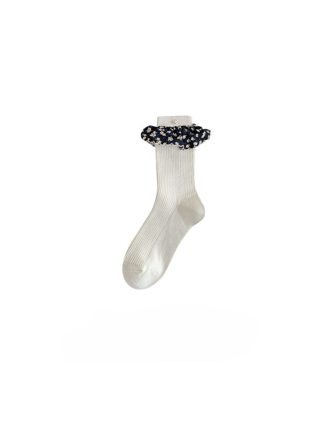 Rufia - Ruffled Floral Trim Crew Socks