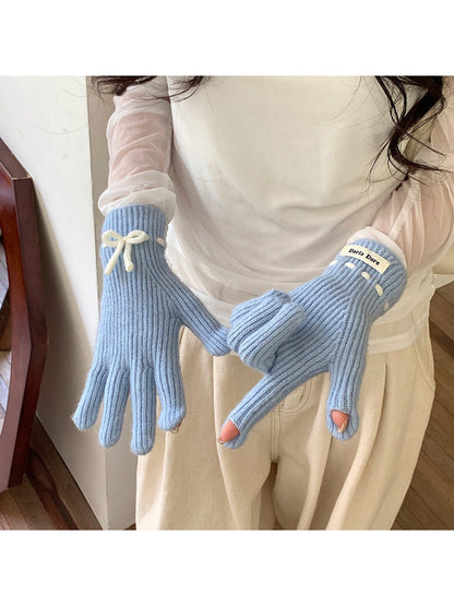 Gloving - Bow Accent Ribbed Wrist Coverage Gloves