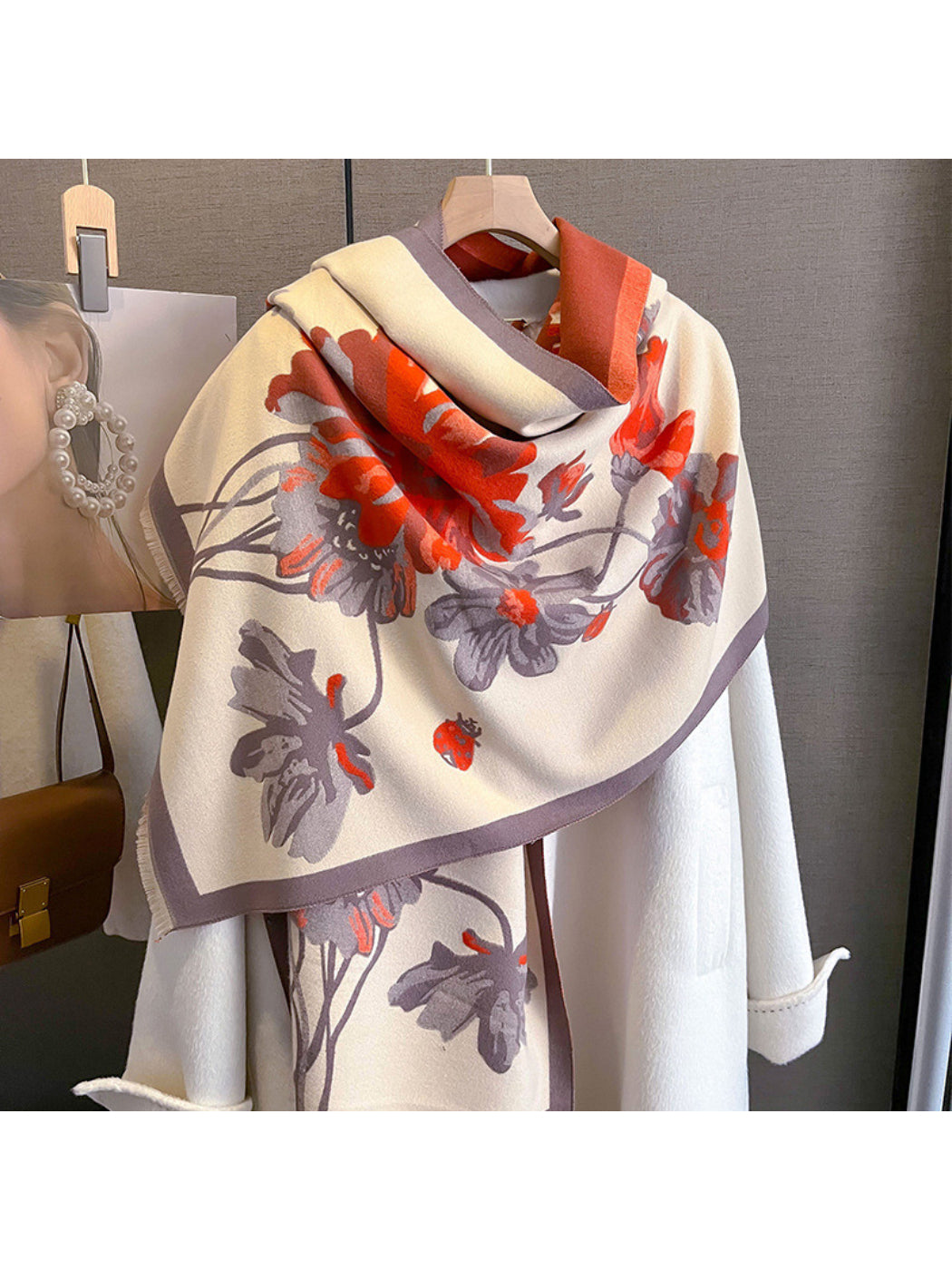 Scarvii - Oversized Floral Contrast Border Long Scarf