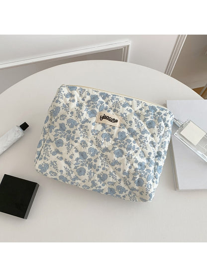 Cosbai - Blue Floral Handheld Cosmetic Organizer Bag