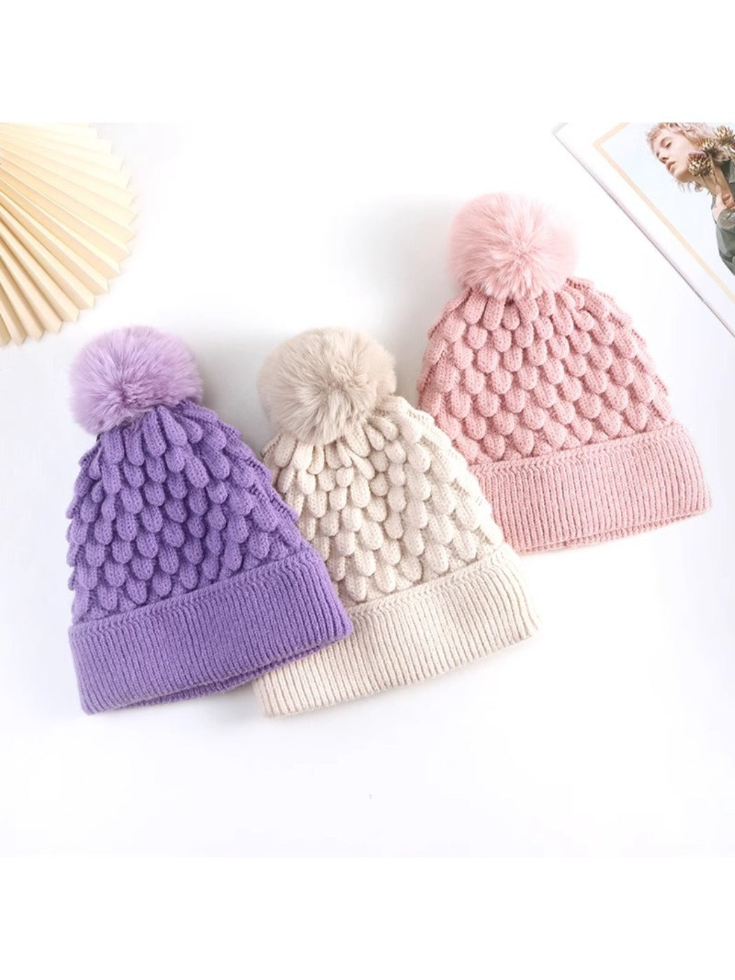 Haila - Unisex Knitted Beanie with Plush Pompom