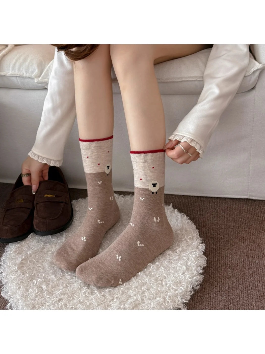 Rufia - Sheep Ribbed-Cuff Crew Socks