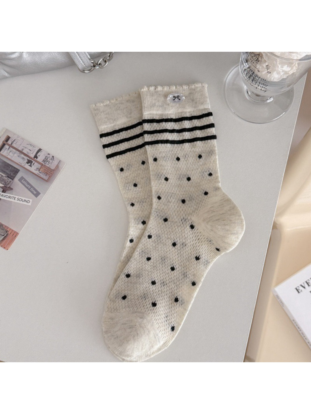 Rufia Ribbon Stripe Dot Crew Socks product image