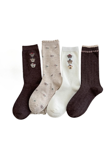 Rufia - Jacquard Embroidery Crew Socks