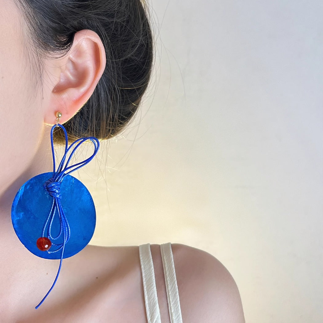Earwish - Bold Klein Blue & Red Earrings - Eye-Catching