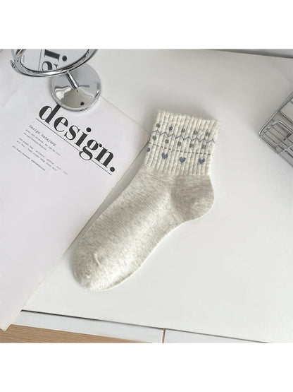 Rufia - Heart and Geometric Ribbed-Cuff Ankle Socks