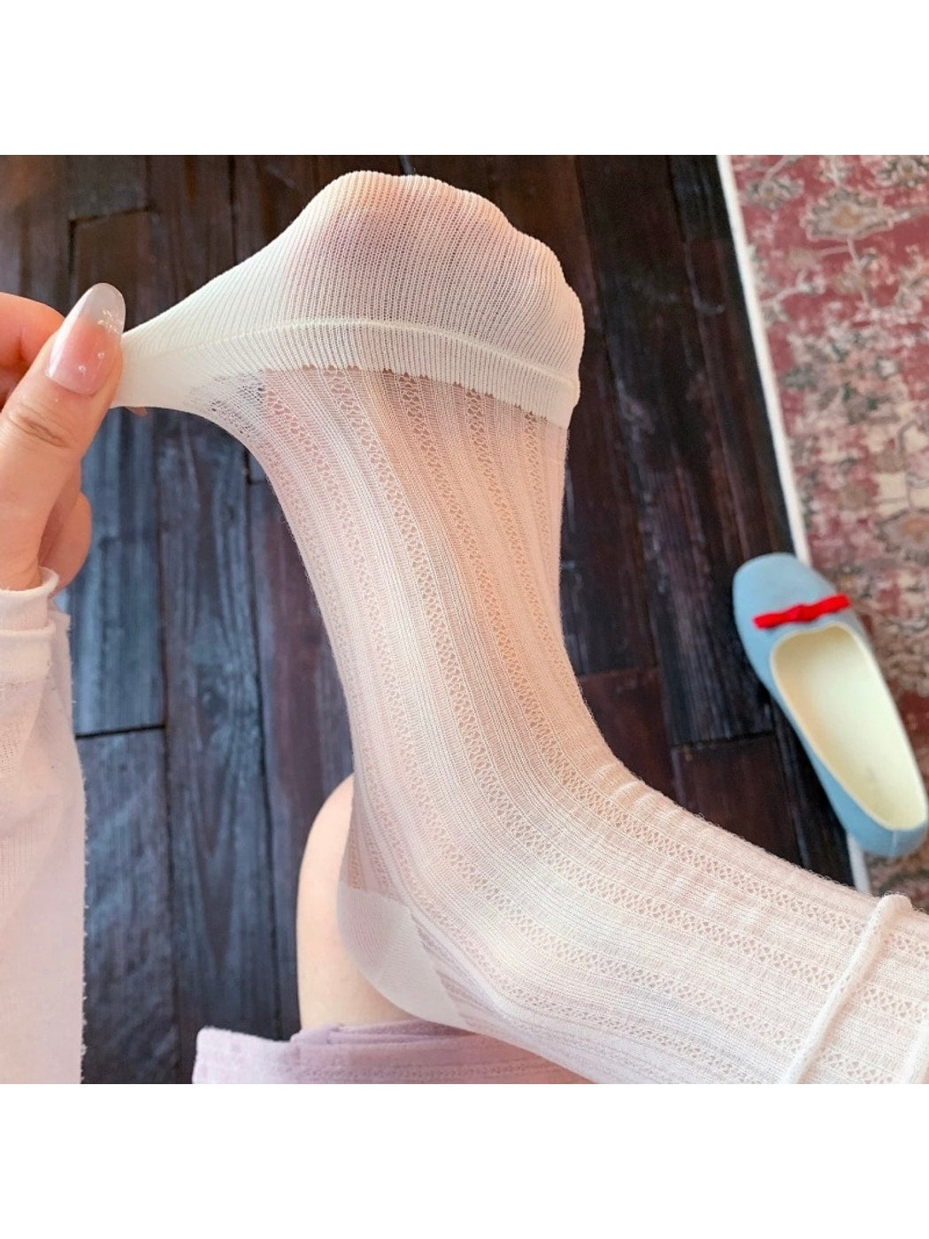 Rufia - Solid Openwork Detail Crew Socks