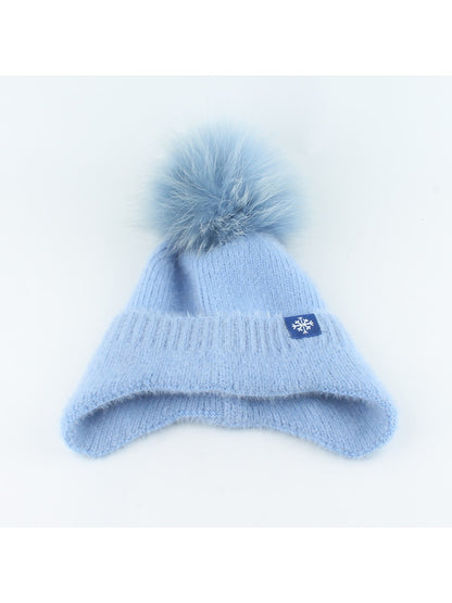 Haila - Pom Accent Women's Knit Ear Flap Beanie