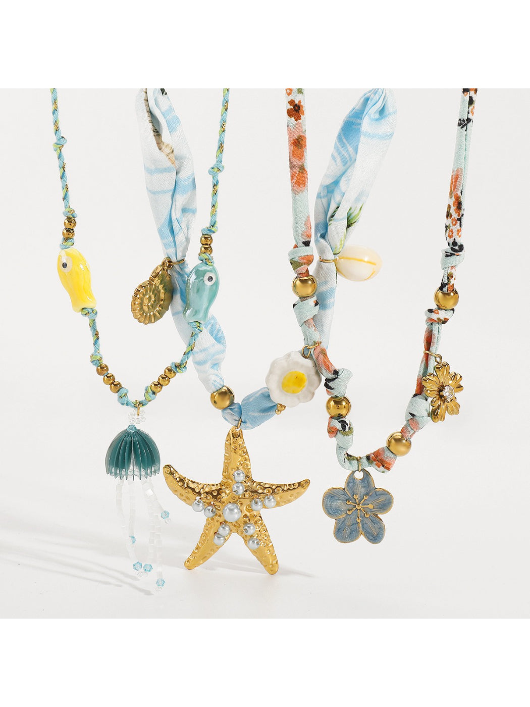 Ocean Charm necklace styled with casual outfit on model