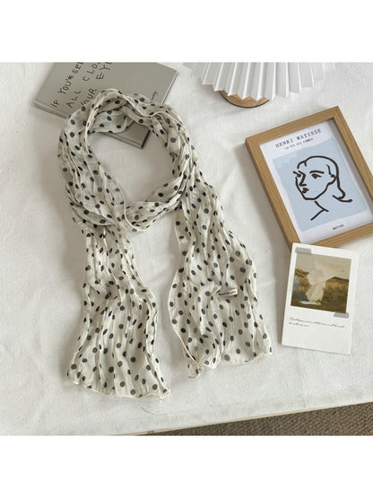 Scarvii - Polka Dot Pleated Long Narrow Scarf