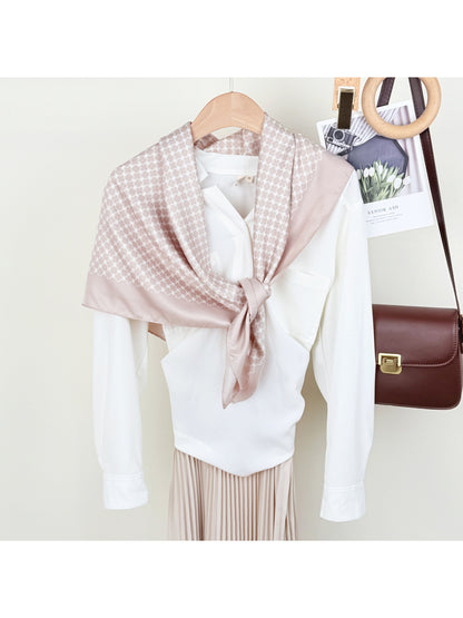 Scarvii Soft Geo Bandana Square Scarf folded showing geometric pattern in neutral tones