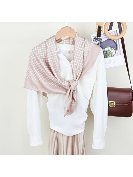 Scarvii Soft Geo Bandana Square Scarf folded showing geometric pattern in neutral tones