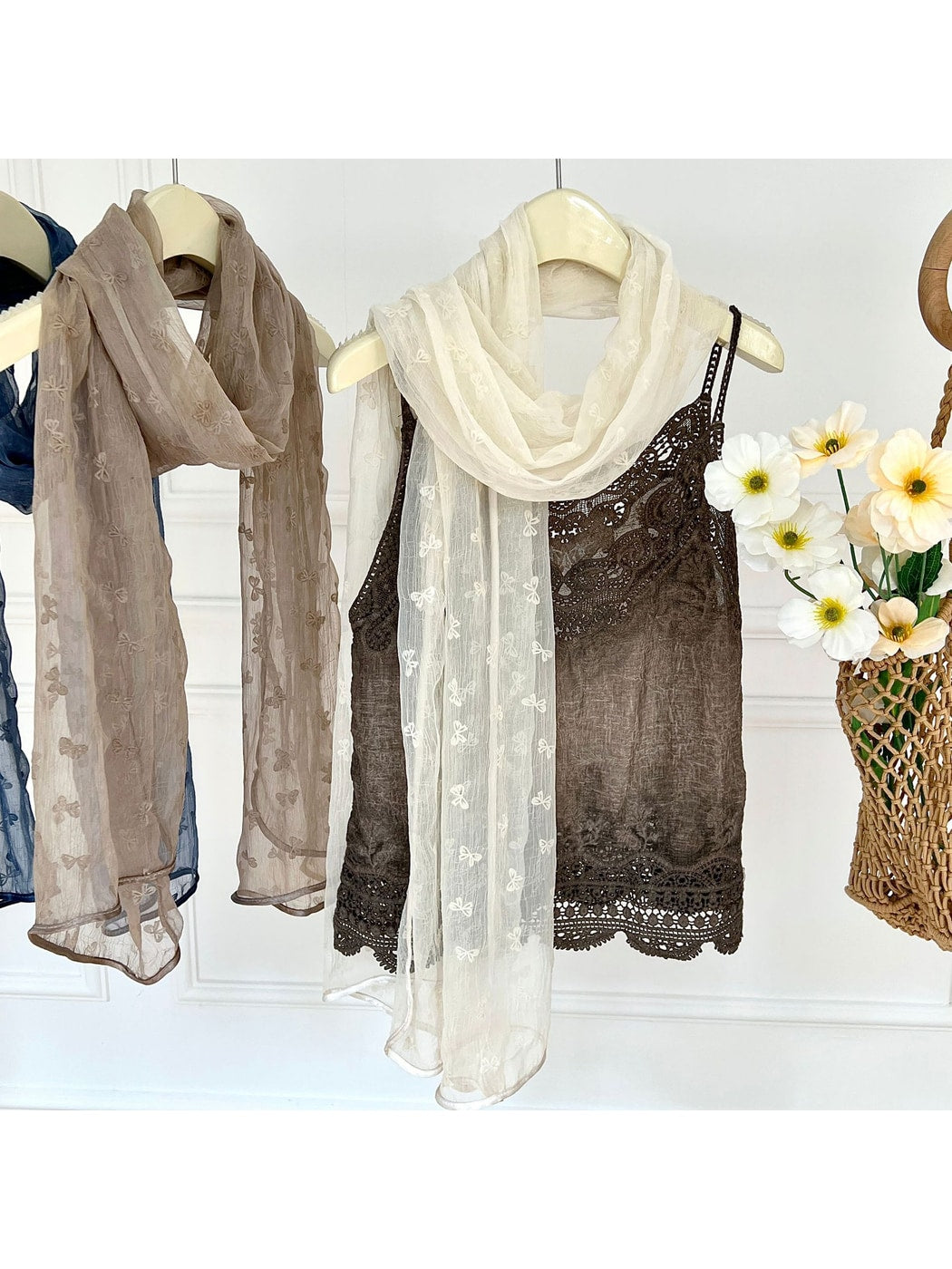 Scarvii - Bow Textured Long Wrap Fashion Scarf