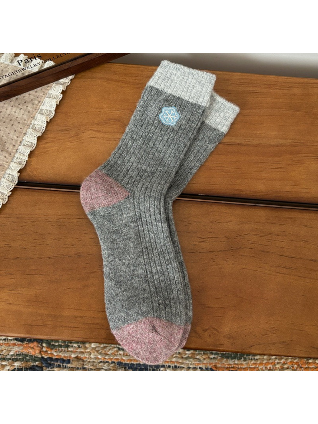 Rufia - Colorblock Winter Motif Crew Socks