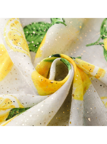Scarvii - Lemon Foil Print Fringed Wrap Scarf