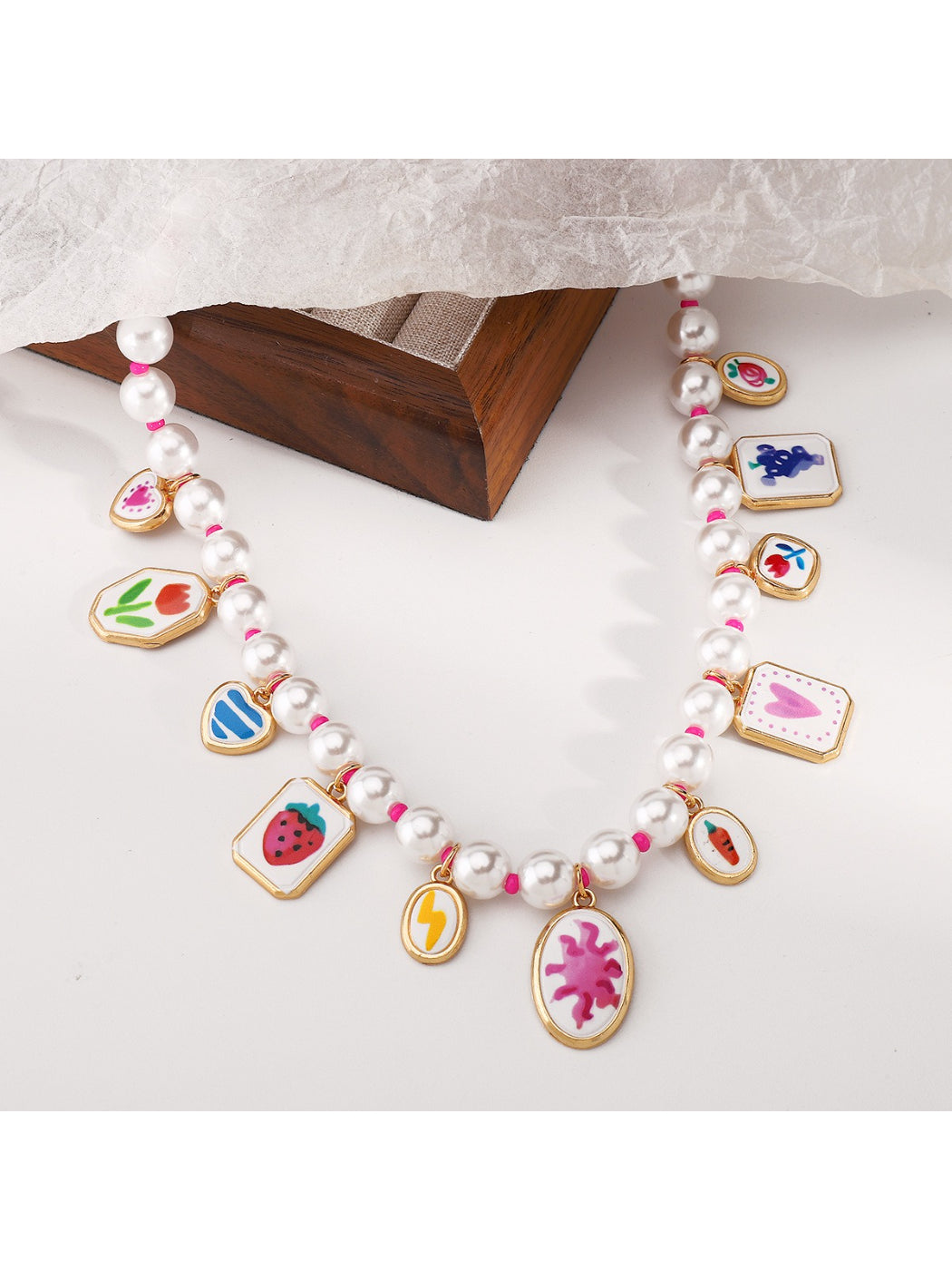 Neckit Mixed Charm Beaded Necklace styled with casual outfit on a model