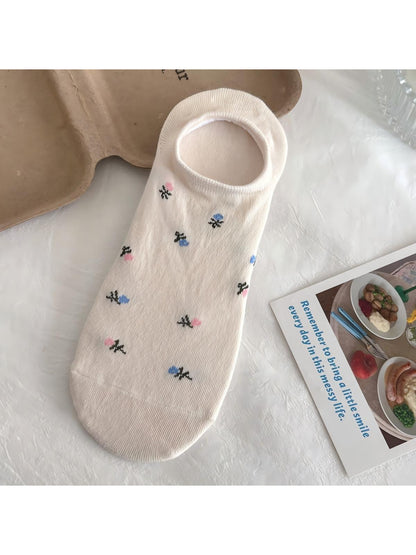 Rufia Everyday Bloom no show socks folded to show inner fabric and floral pattern