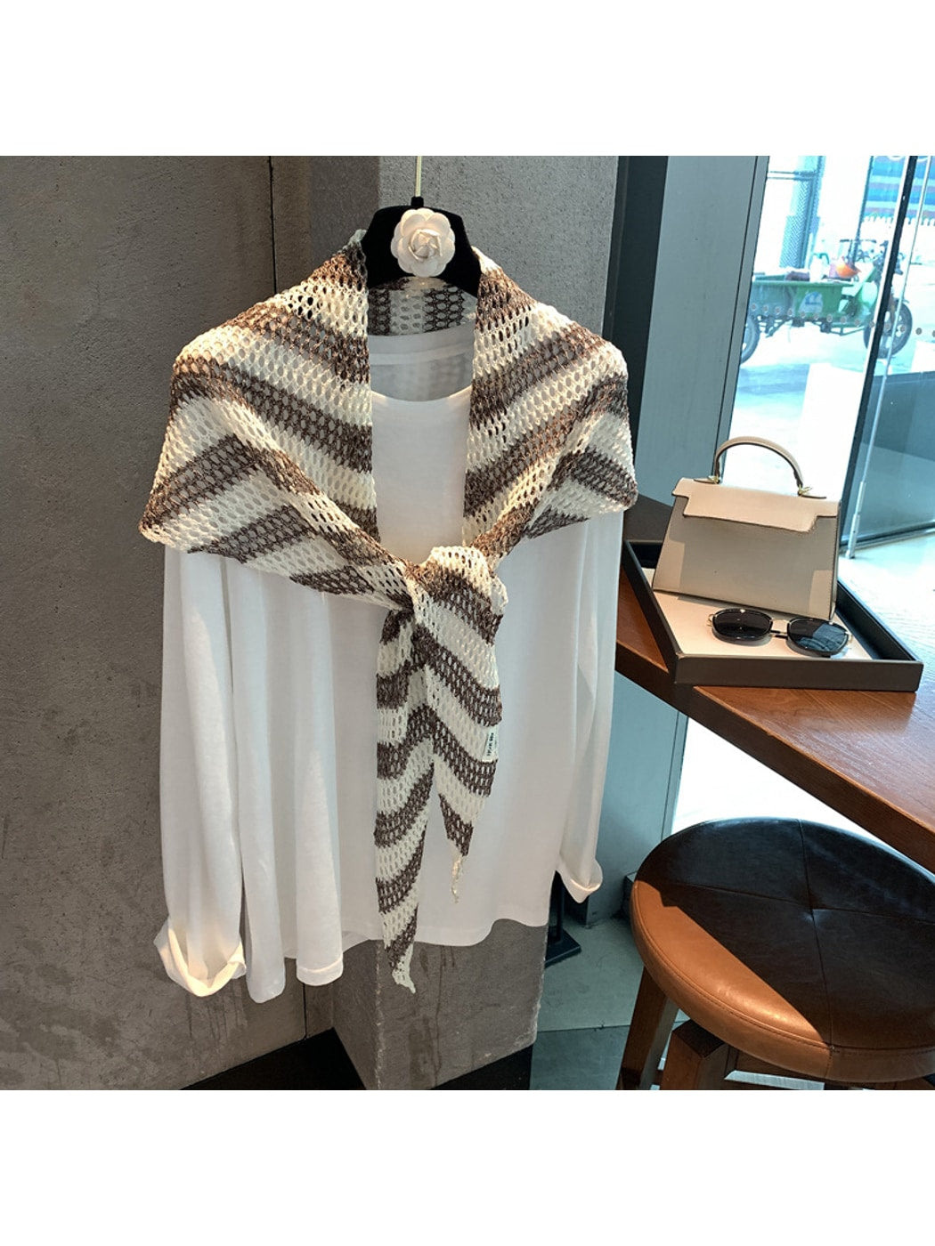 Scarvii - Striped Openwork Triangle Scarf Wrap