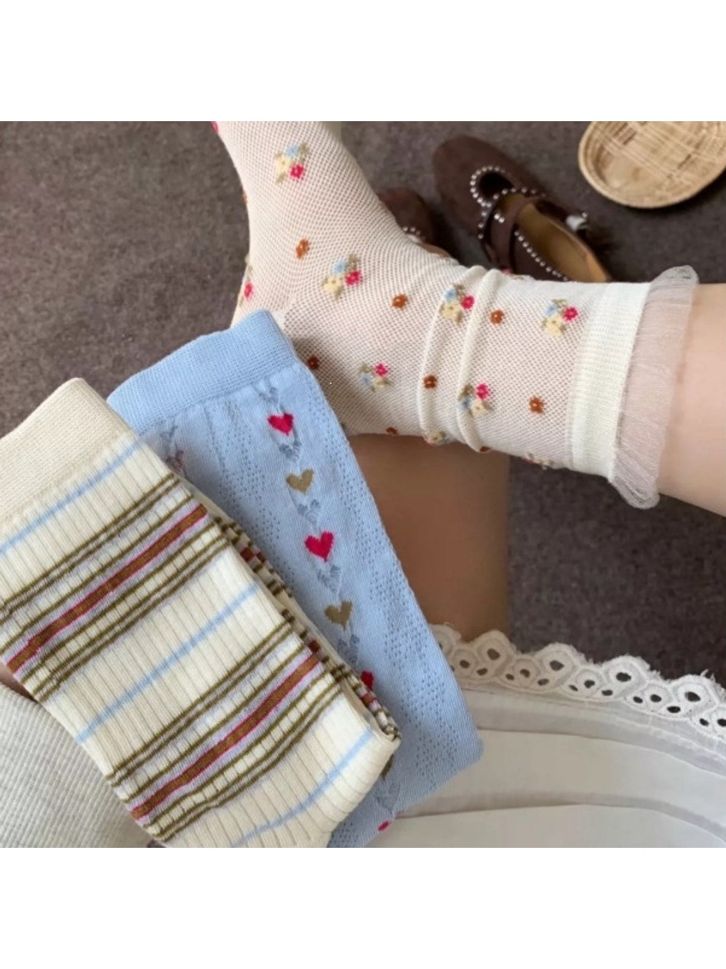 Rufia - Floral and Striped Socks