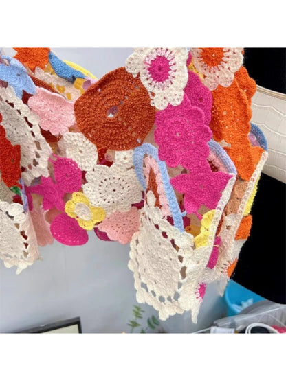 Crosa - Multicolor Crochet Flower Top Sweater