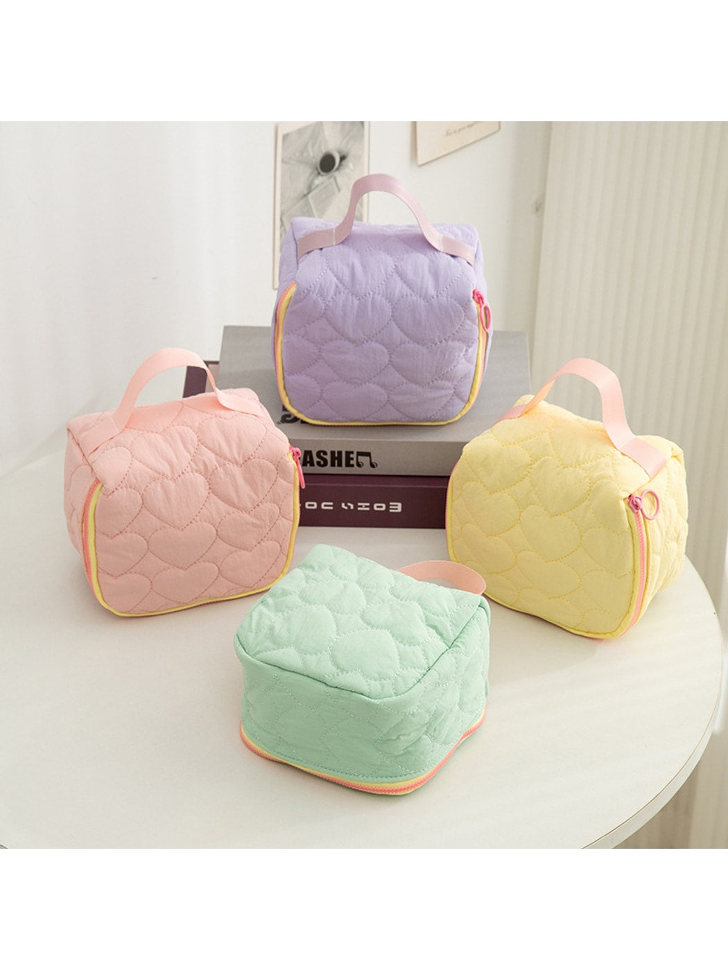 Cosbai - Heart Quilted Zipper Cosmetic Organizer Bag